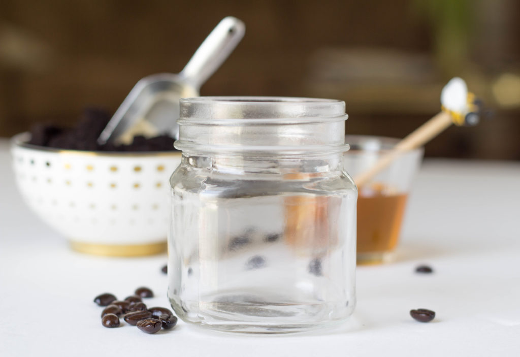 organic honey, organic coffee beans and mason jar
