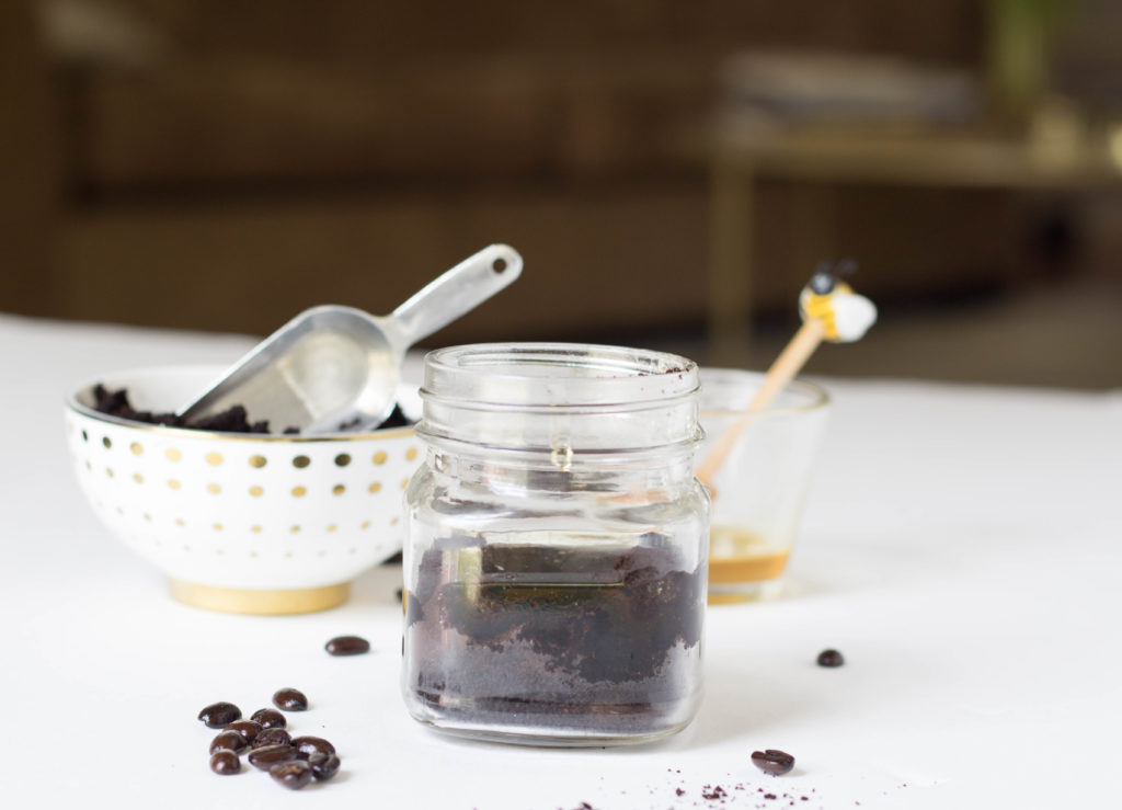 coffee ground and honey in mason jar 