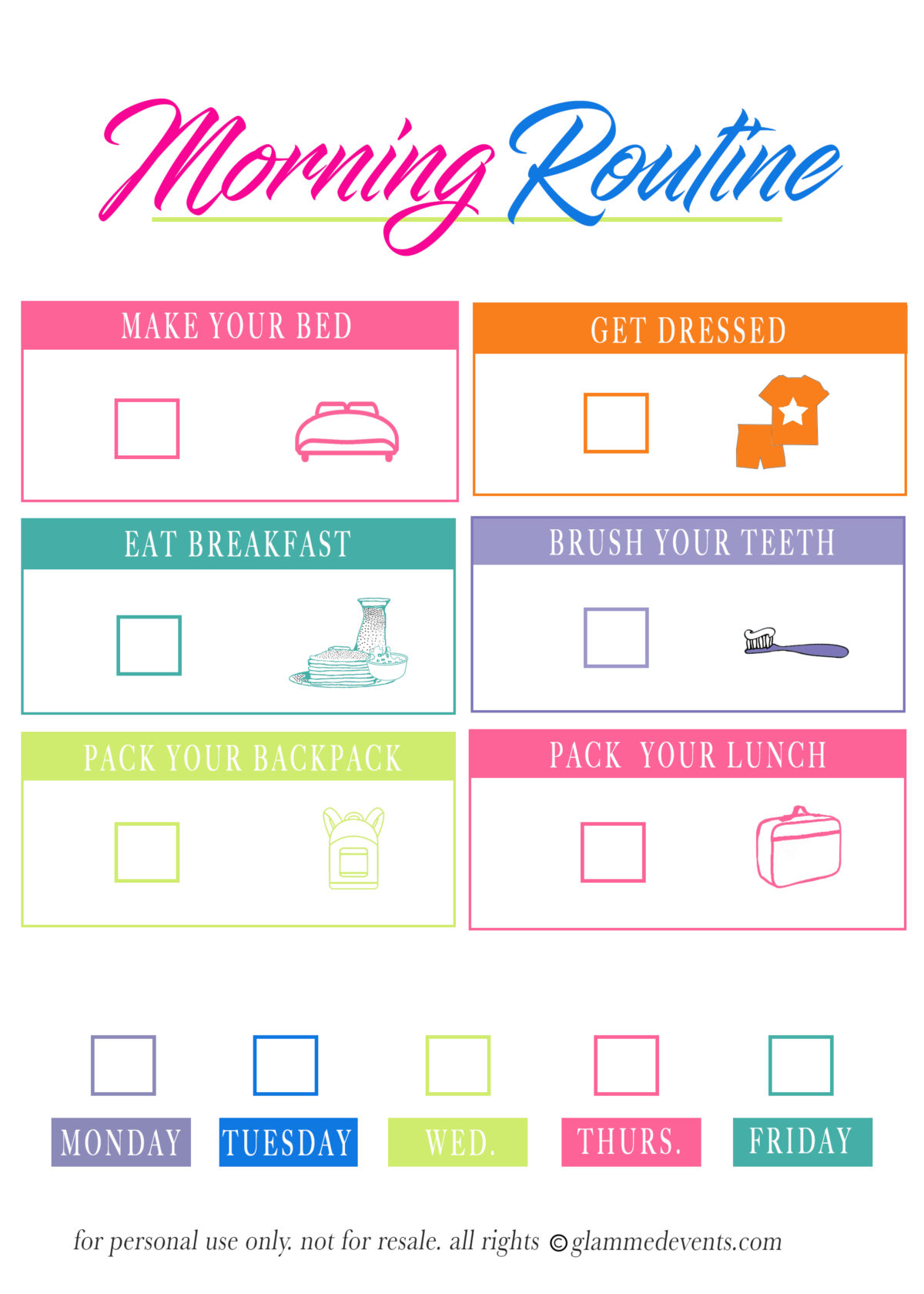 Morning Routine Checklist for kids with free printable » Glammed Events